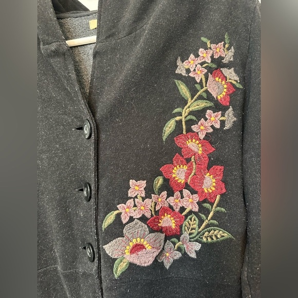 Caite Anthropologie Floral Embroidered Black Three Button Coat - Picture 6 of 12